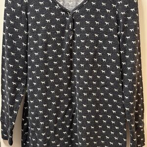 PINK Victoria's Secret Black and White Dog Print Pajama Top